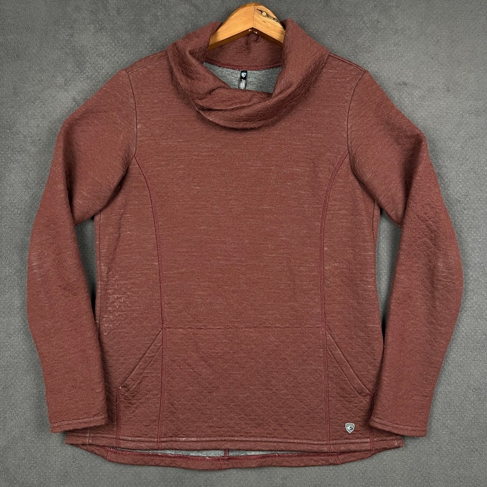 Kuhl Athena Pullover Womens Medium Maroon Fleece Cowl Neck Wool Blend Sweater